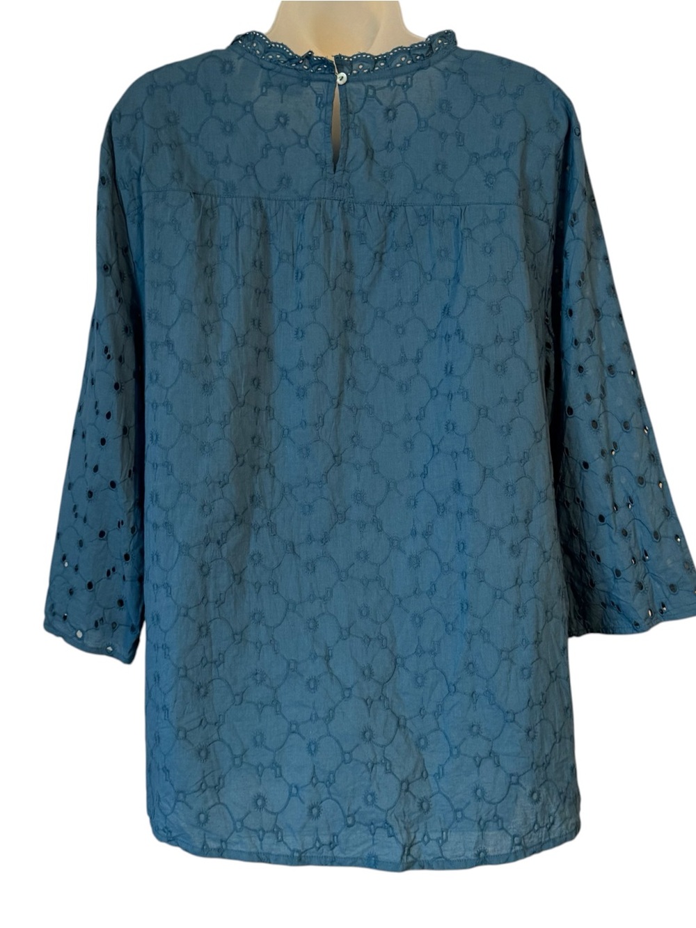 LOGO by Lori Goldstein Teal Eyelet Ruffle Peasant Top   XLARGE   #Q - Picture 5 of 9